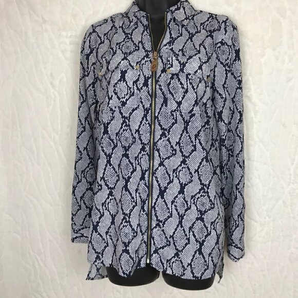 MICHAEL Kors  Snake Print Zip Up Shirt Size XS - Picture 1 of 7